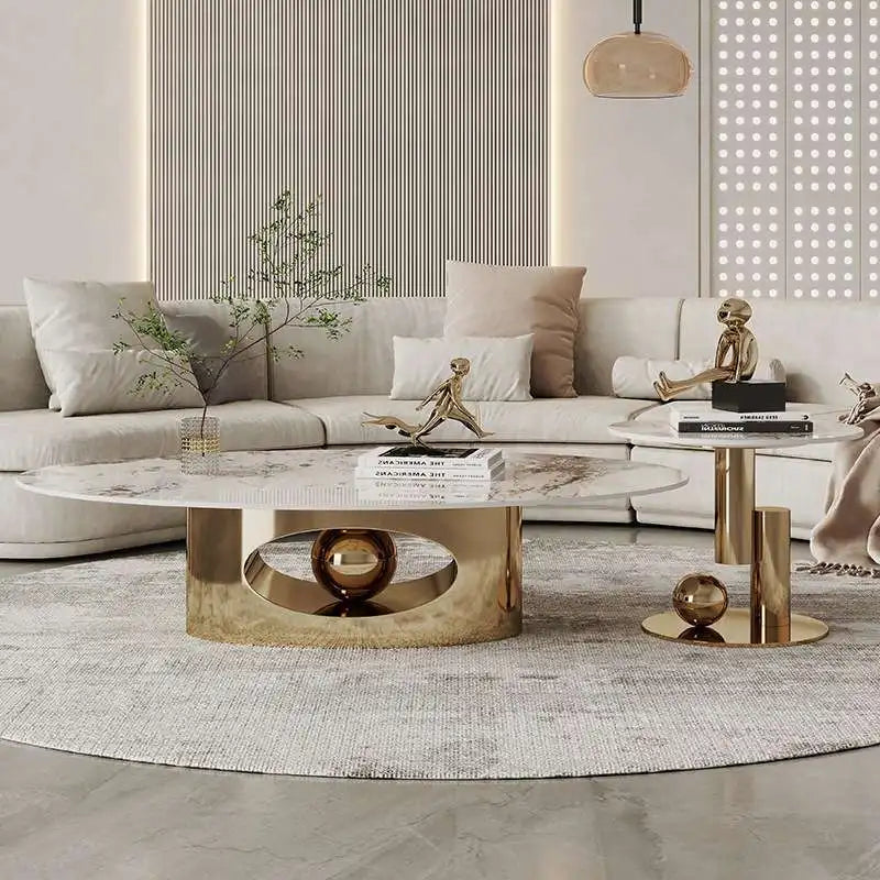 Modern Marble Effect Coffee Table - Nordic Oval Design