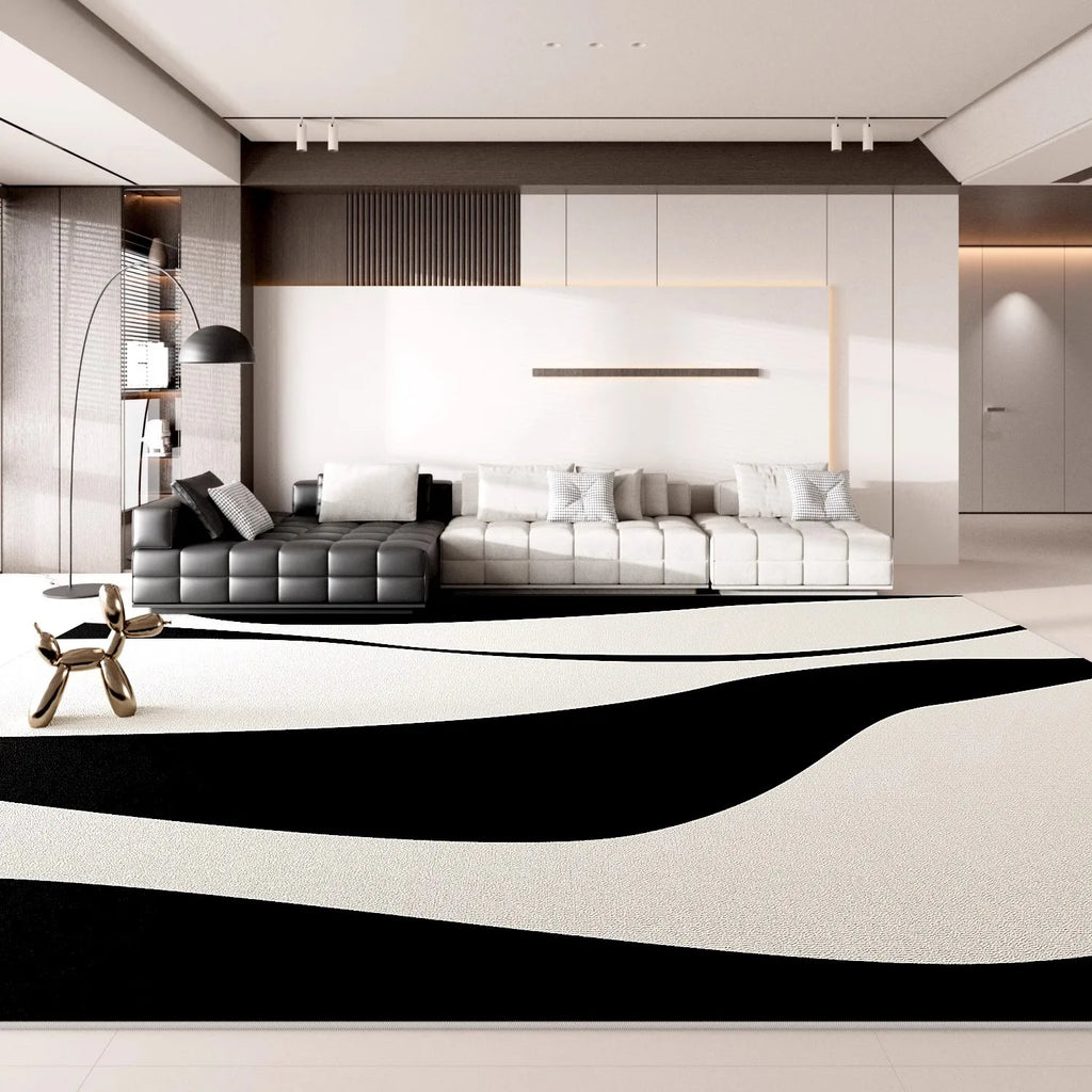 Minimalist Geometric Area Rug - Luxury Black & White Carpet for Living Room & Bedroom