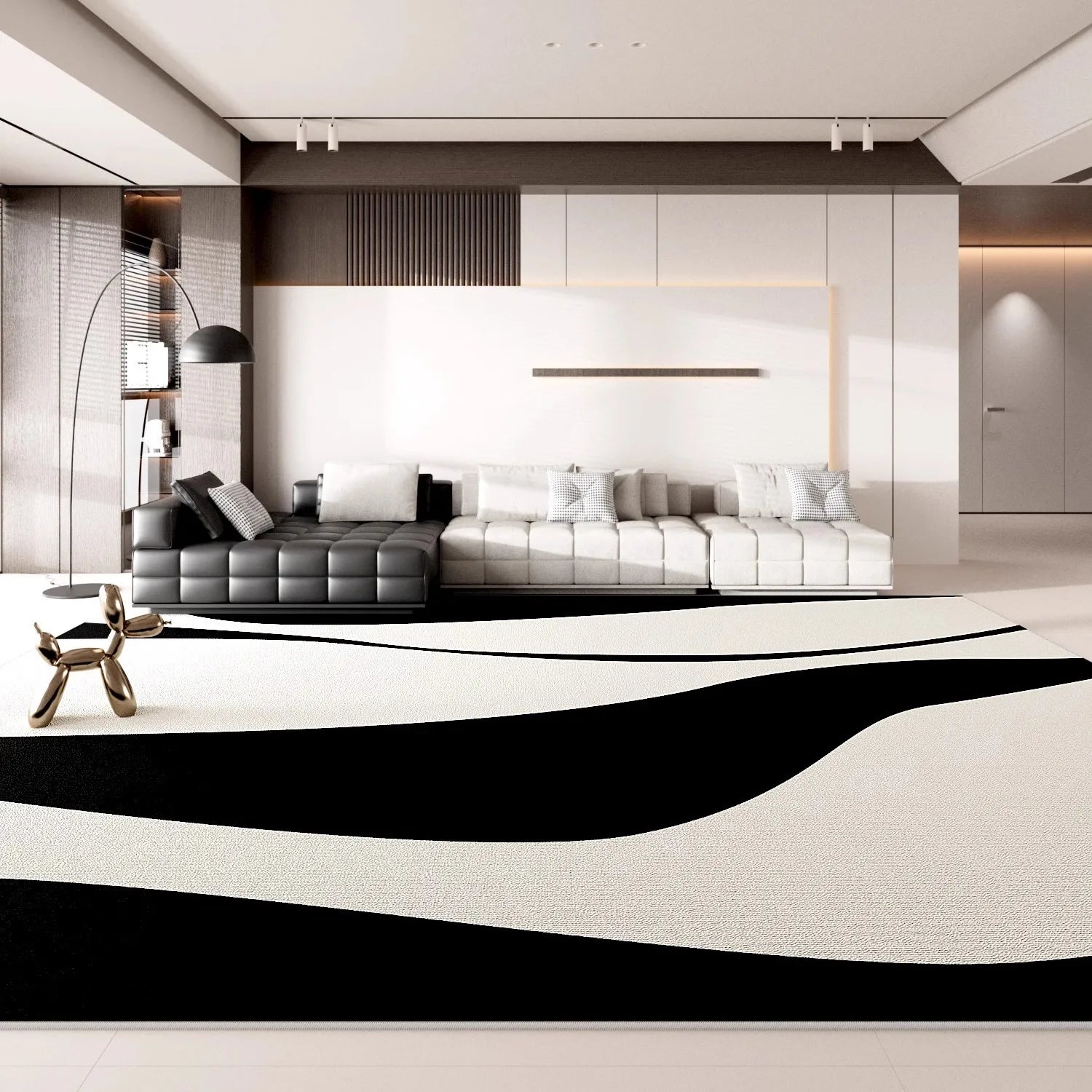 Minimalist Geometric Area Rug - Luxury Black & White Carpet for Living Room & Bedroom