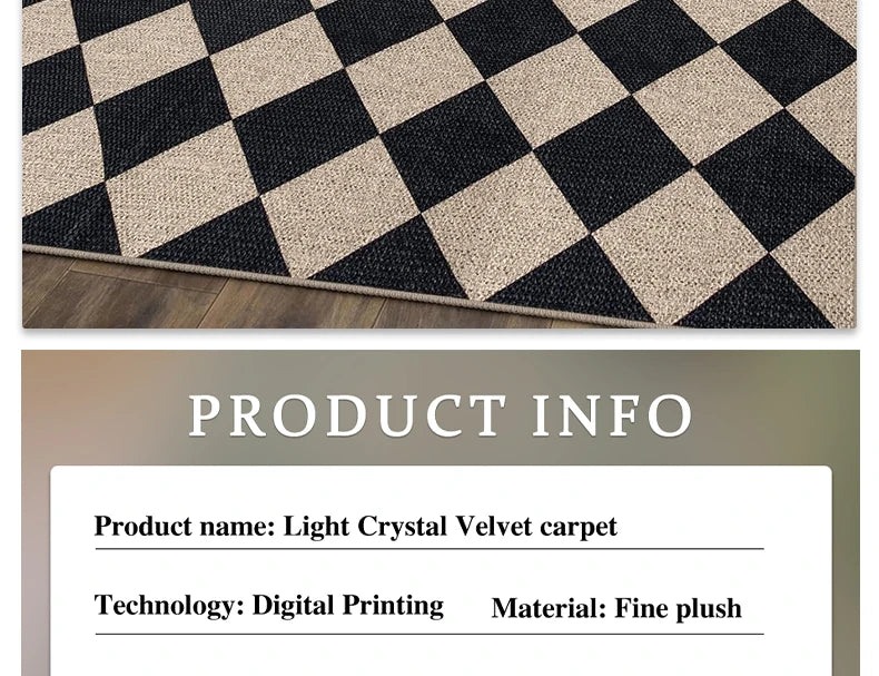 Black & White Checkered Rug - Non-Slip Living Room Carpet