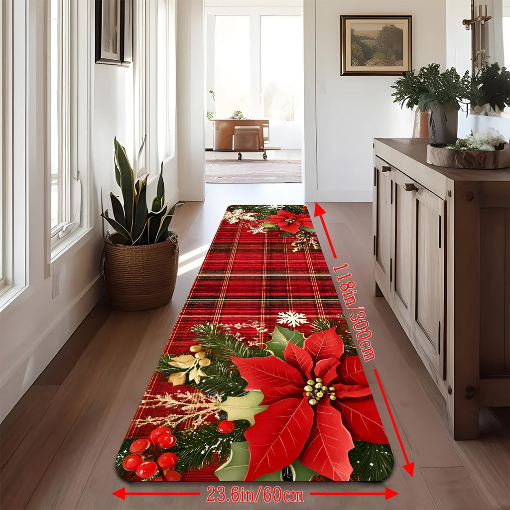 Christmas Checkered Runner Rug - Machine Washable Kitchen & Hallway Carpet