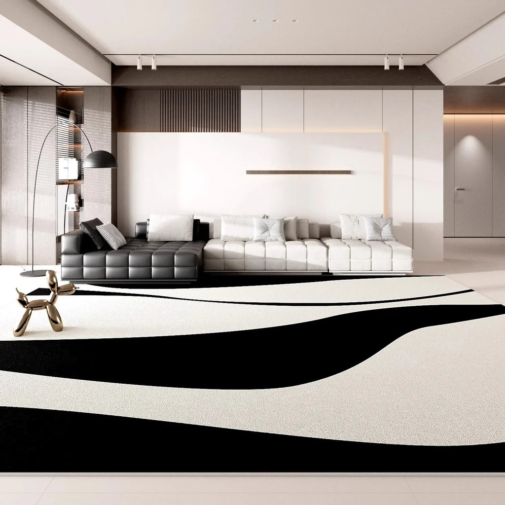 Minimalist Geometric Area Rug - Luxury Black & White Carpet for Living Room & Bedroom