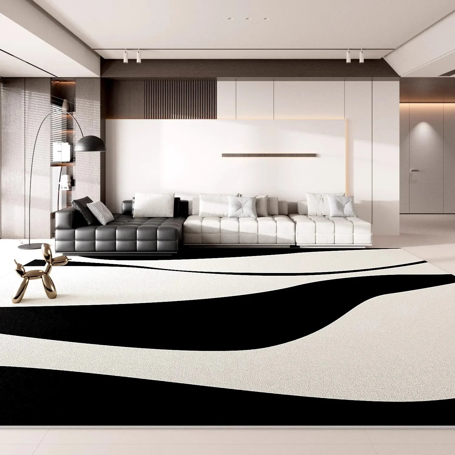 Minimalist Geometric Area Rug - Luxury Black & White Carpet for Living Room & Bedroom