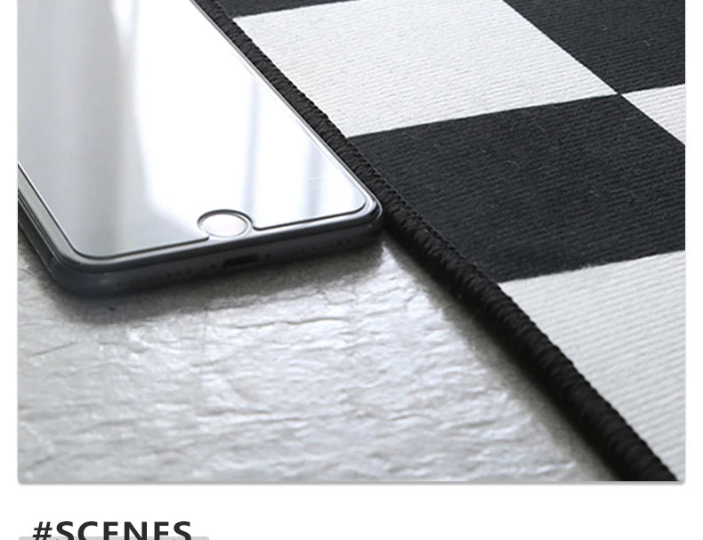 Black & White Checkered Rug - Non-Slip Living Room Carpet