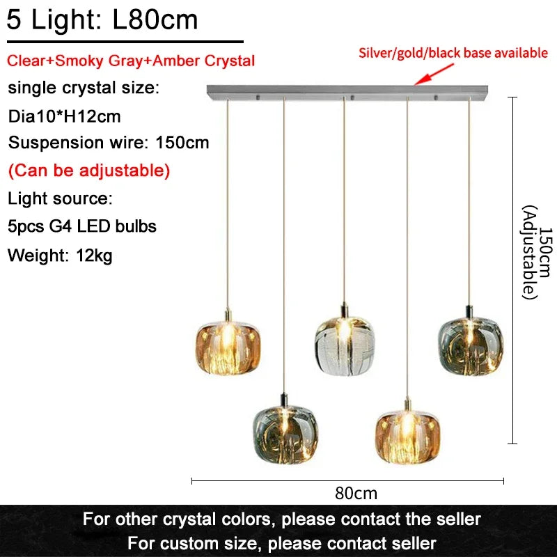 Luxury Led Staircase Chandelier Modern Home Decor Indoor Lighting Fixture Creative Amber/Smoky Grey/Clear Crystal Hanging Lamp