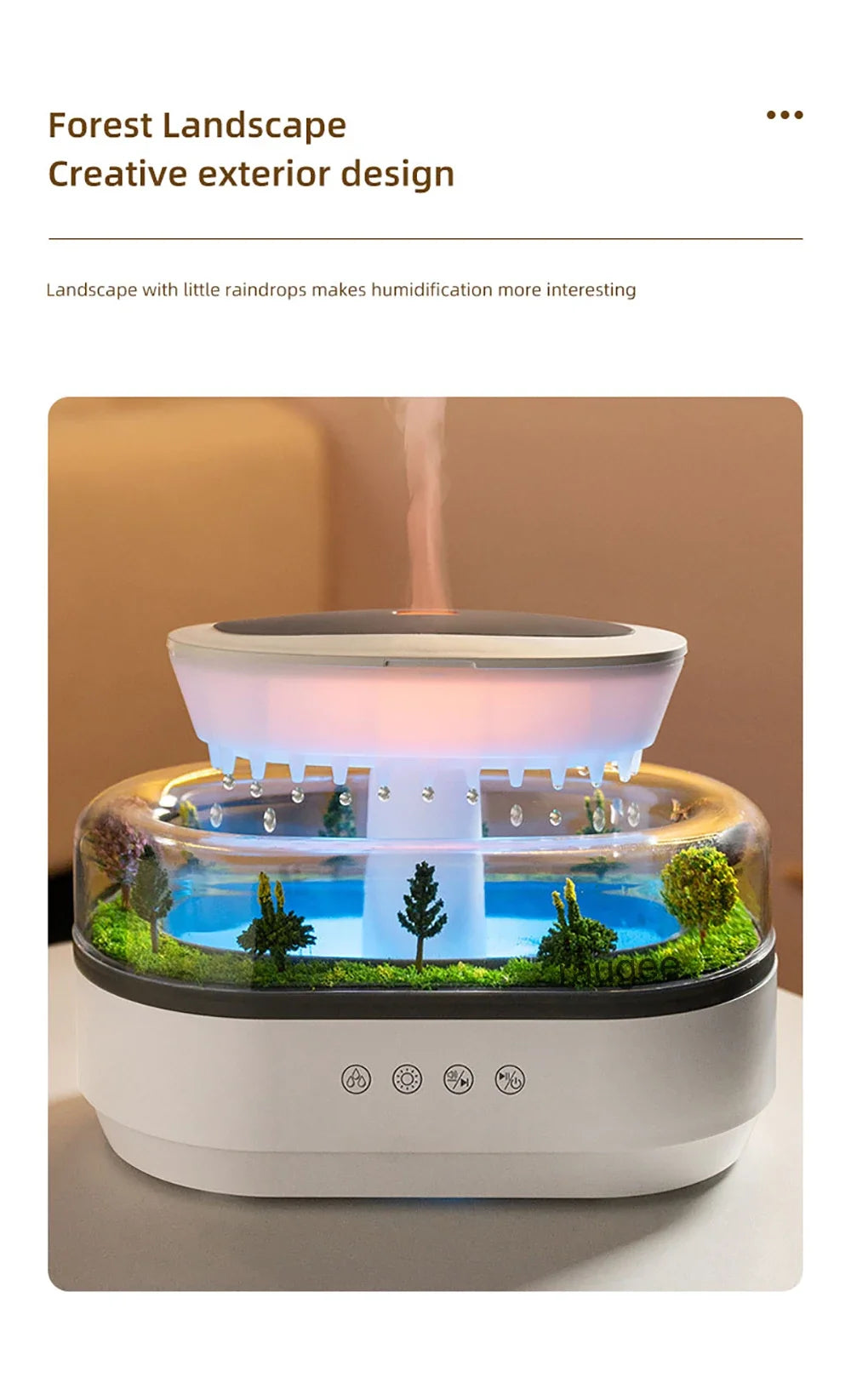 Raindrop Aroma Diffuser with LED Light & White Noise