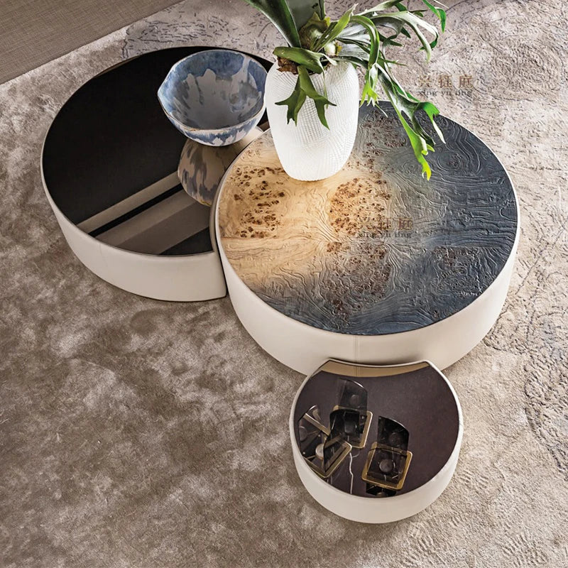 Modern Round Nesting Marble Coffee Table Set of 3