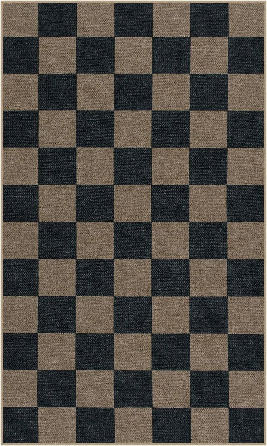 Black & White Checkered Rug - Non-Slip Living Room Carpet