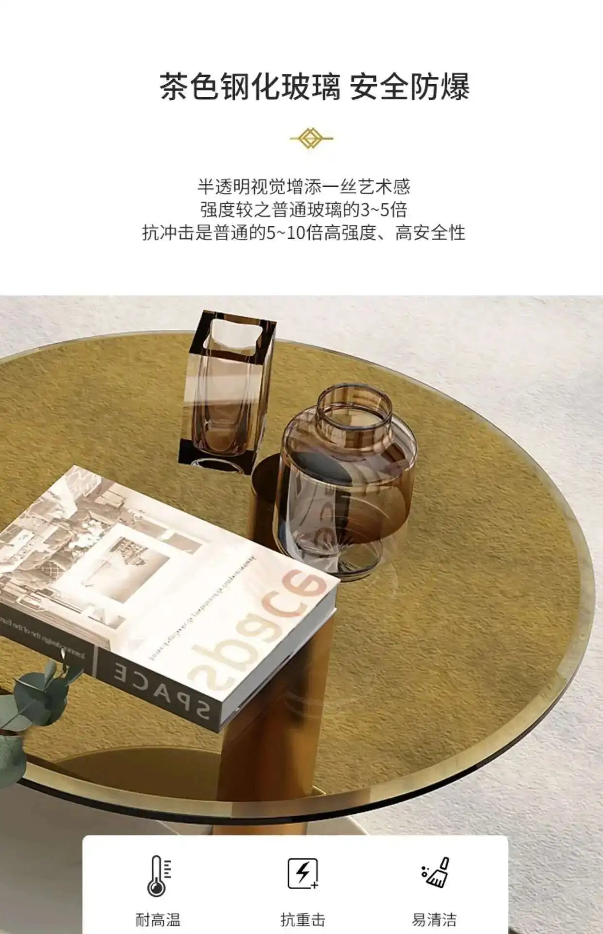 Luxury Round Coffee Table - Designer Metal Base