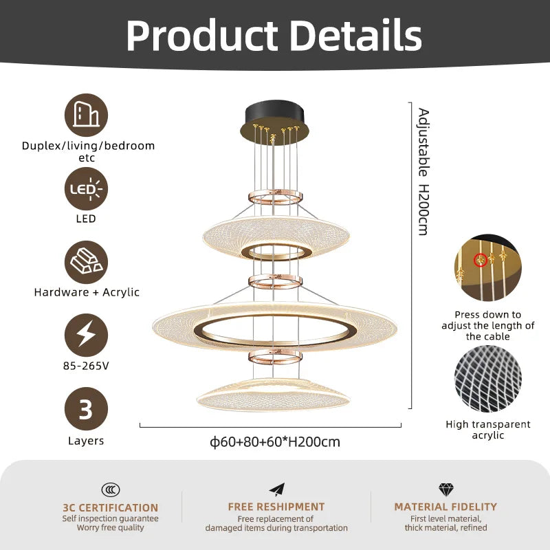 Living Room Chandeliers Restaurant Hanging Lamp Kitchen Pendant Lights Aluminum Chandeliers Villa Ceiling Led Chandelier