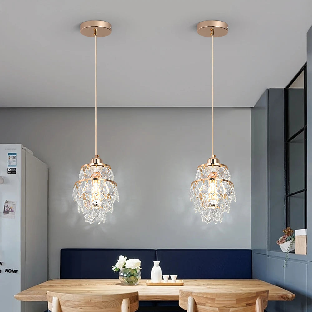 Crystal K9 Chandelier Lamp Living Bedroom Indoor Hanging Lighting Fixtures Modern Gold Pendant Lights for Restaurant Cloakroom E