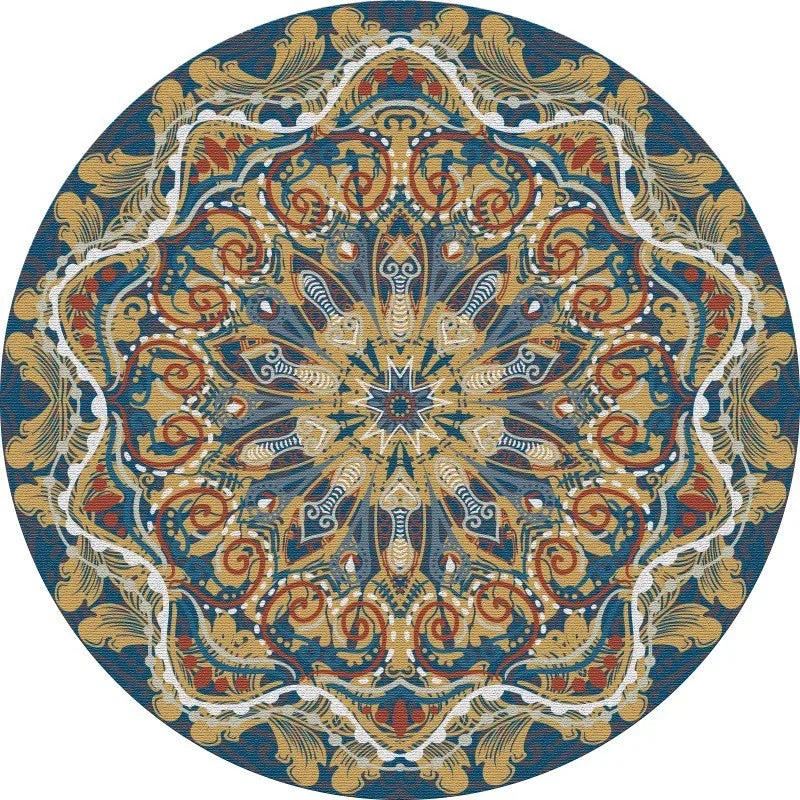 Mandala Round Area Rug - Non-Slip Dirt-Resistant Carpet for Living Room & Bedroom