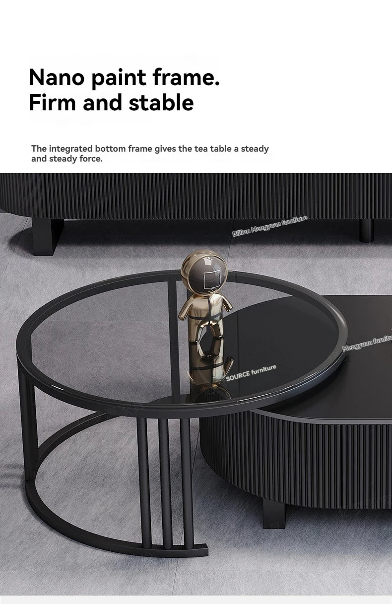 Oval Nesting Coffee Table Set of 2 - Marble Texture with Storage