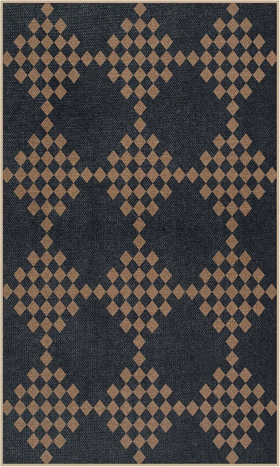 Black & White Checkered Rug - Non-Slip Living Room Carpet