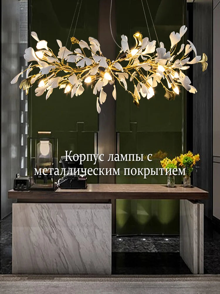Artpad Modern Ginkgo Leaf Chandeliers for Dining room Ceiling Leaves Pendant Chandelier for Living Room Bedroom Kitchen Island