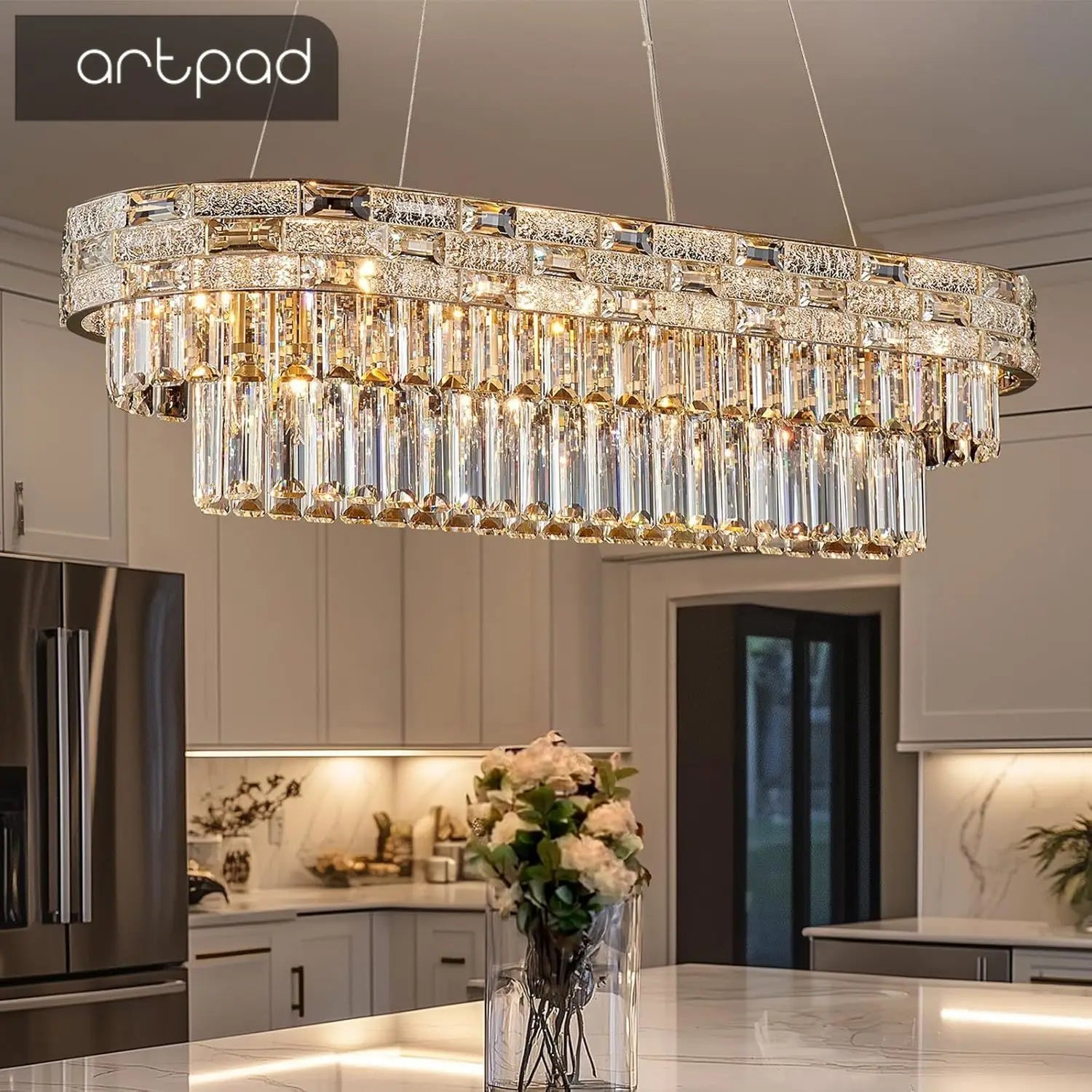 Modern Gold Crystal Chandeliers for Dining Room Living Room Vila Luxury Large Chandelier Pendant Light Fixture Kitchen Island