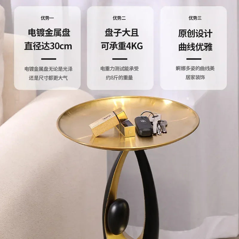 Luxury Abstract Gold-Accented Side Coffee Table Tall  Floor-to-ceiling Mental Ornaments, Living Room End Table New Home Gifts