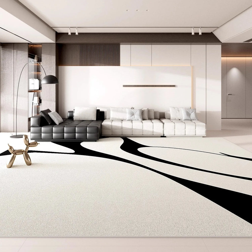 Minimalist Geometric Area Rug - Luxury Black & White Carpet for Living Room & Bedroom