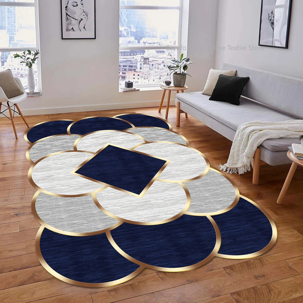 Luxury Gold Geometric Area Rug - Non-Slip Washable Carpet for Living Room & Bedroom