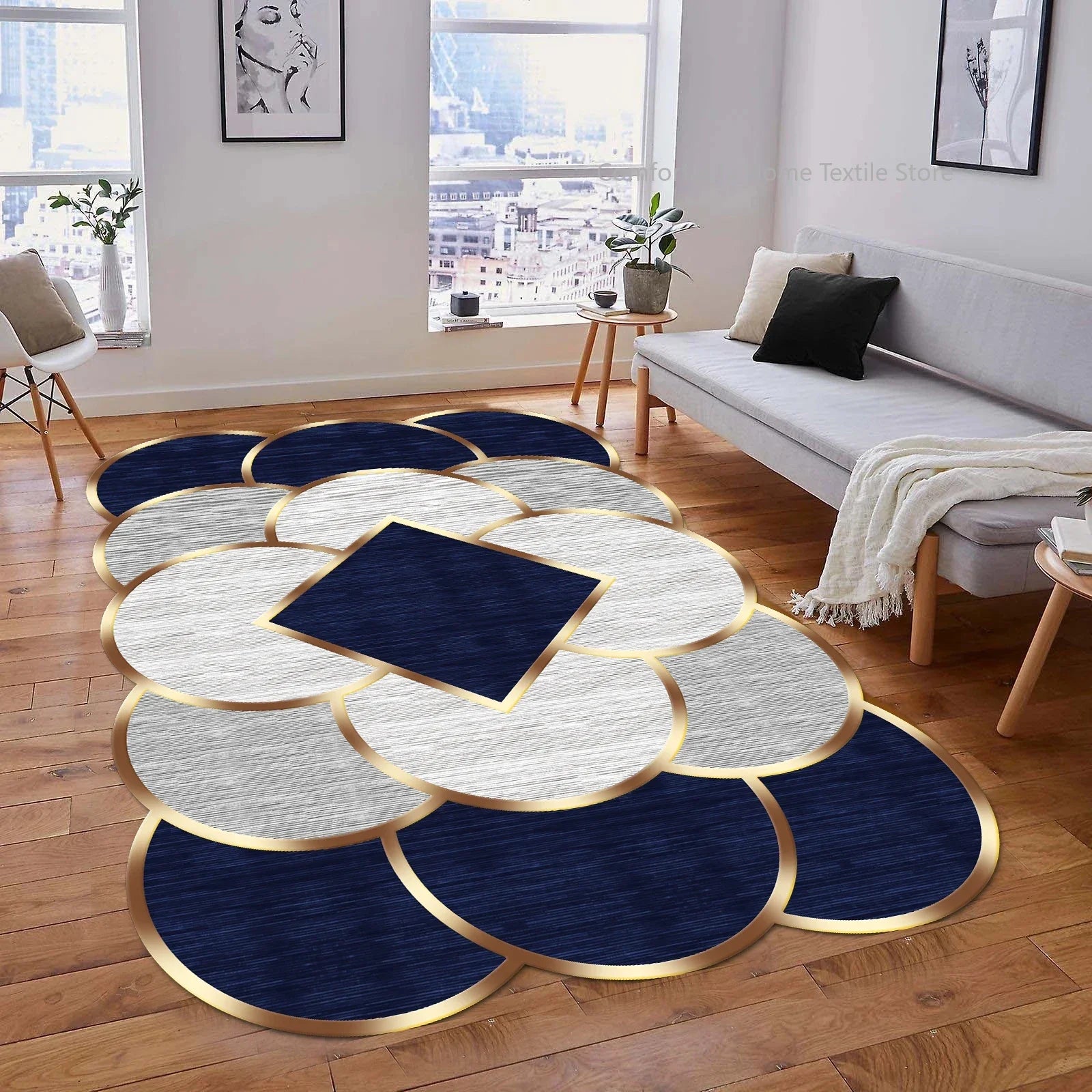Luxury Gold Geometric Area Rug - Non-Slip Washable Carpet for Living Room & Bedroom