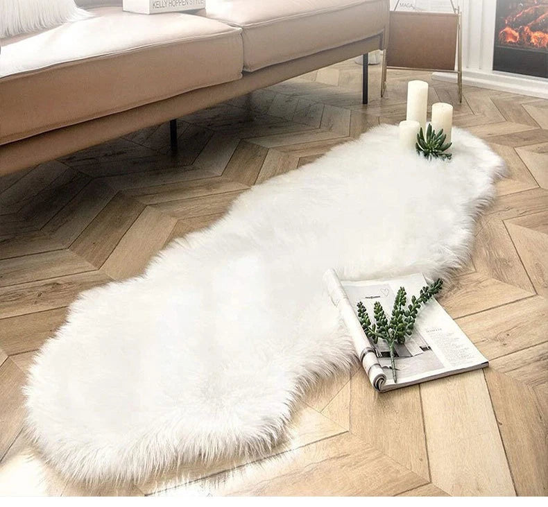 Faux Sheepskin Plush Rug - Fluffy Luxury Carpet for Bedroom & Living Room