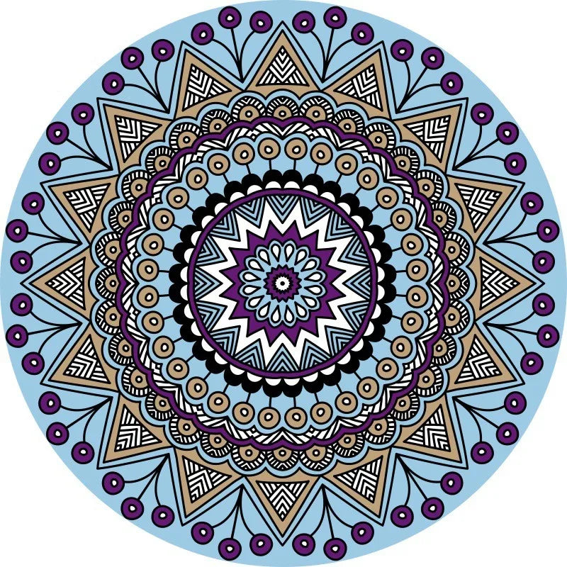 Mandala Round Area Rug - Non-Slip Dirt-Resistant Carpet for Living Room & Bedroom