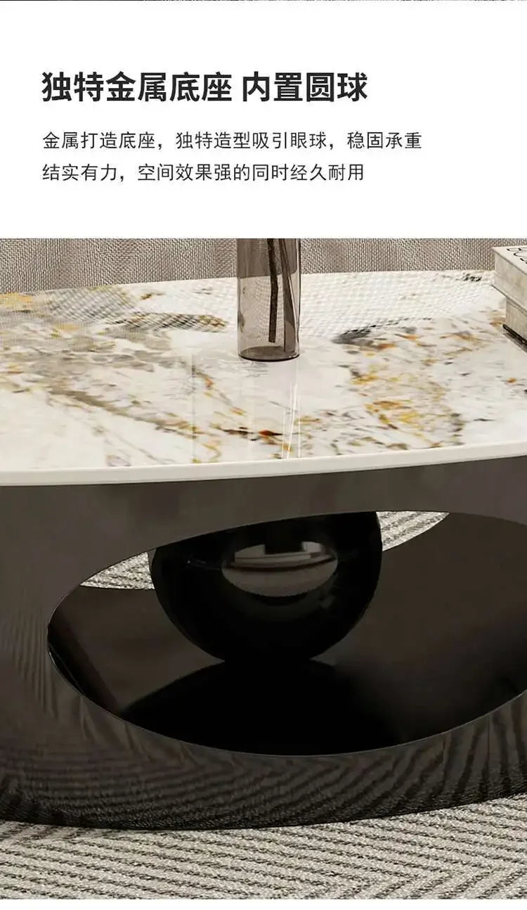 Modern Marble Effect Coffee Table - Nordic Oval Design