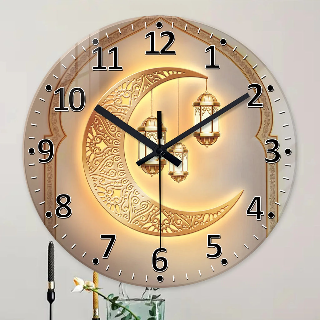 Luxury Golden Moon Wall Clock - Silent Quartz with Tempered Glass (12-16 Inch)
